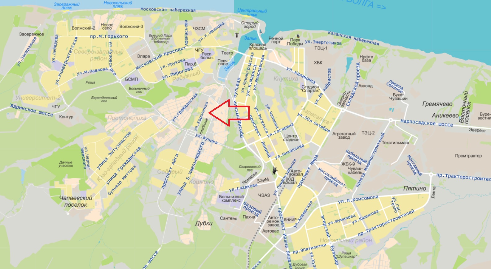 Карта города Чебоксары с улицами